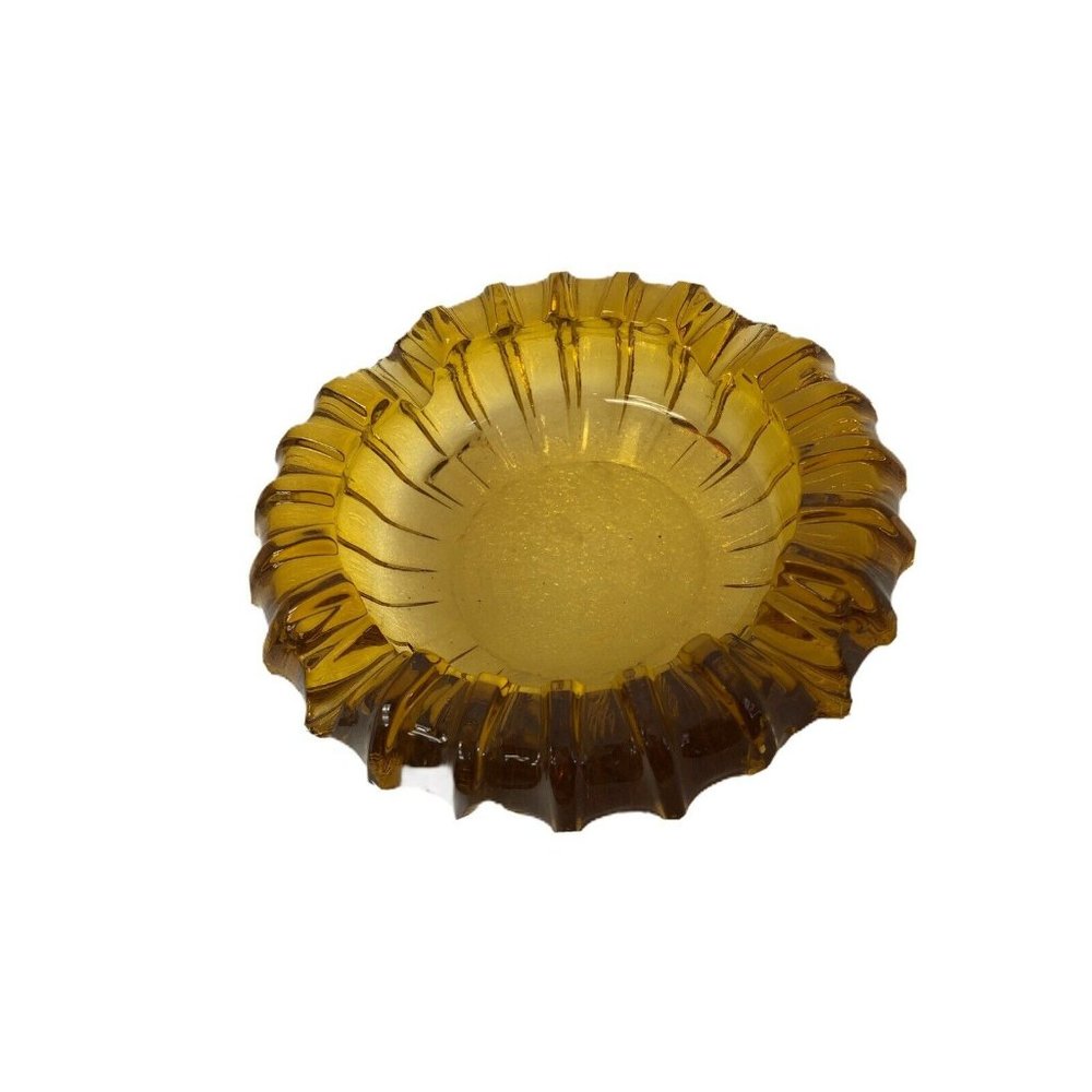 Unbranded Ashtray Unisex OS Amber Glass Mid Century Modern Scalloped Ribbed